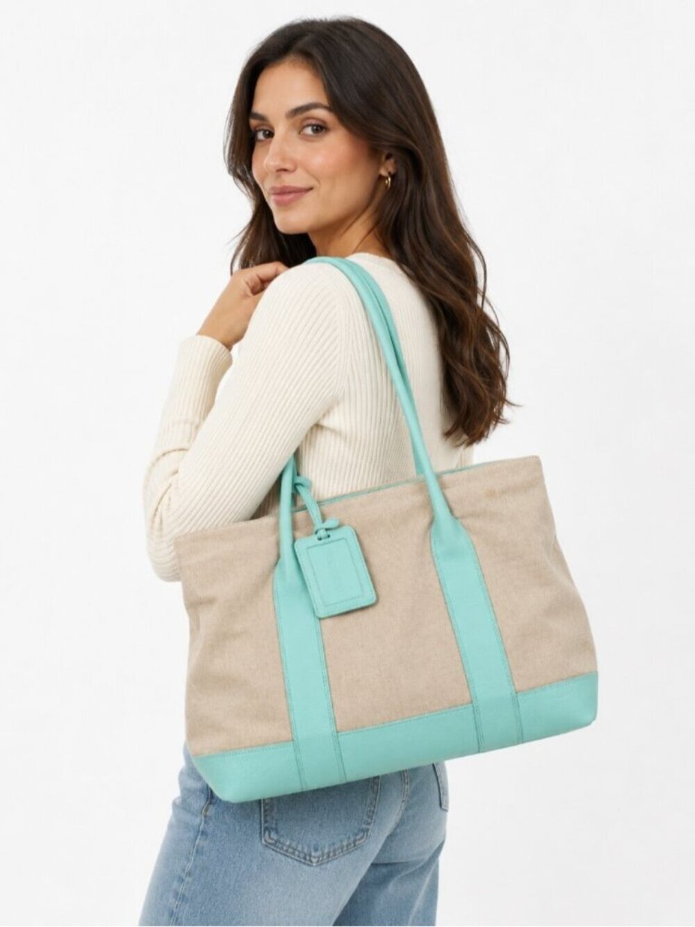 Tiffany & Co. Leather-Trimmed Canvas Tote Bag with Tiffany Blue Accents